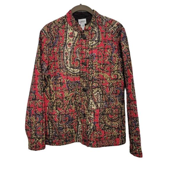 Chicos Reversible Jacket Size 1 (Small 8 ) Quilted Paisley Lightweight Cotton - Picture 1 of 11